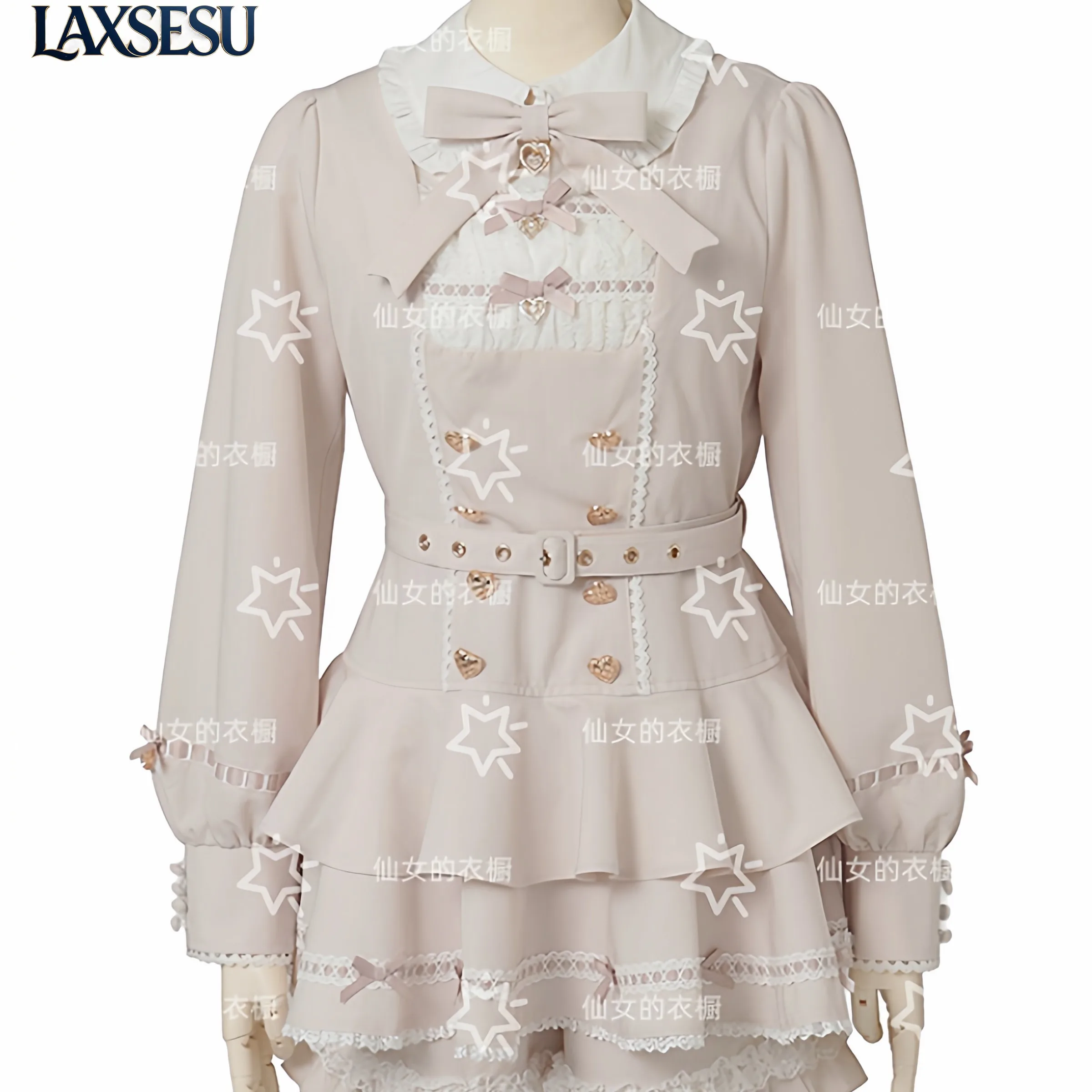 Autumn Sweet Kawaii Two-piece Set with Doll Collar Buckle Striped Long Sleeved Dress Sets Sweet Two Piece Set Women