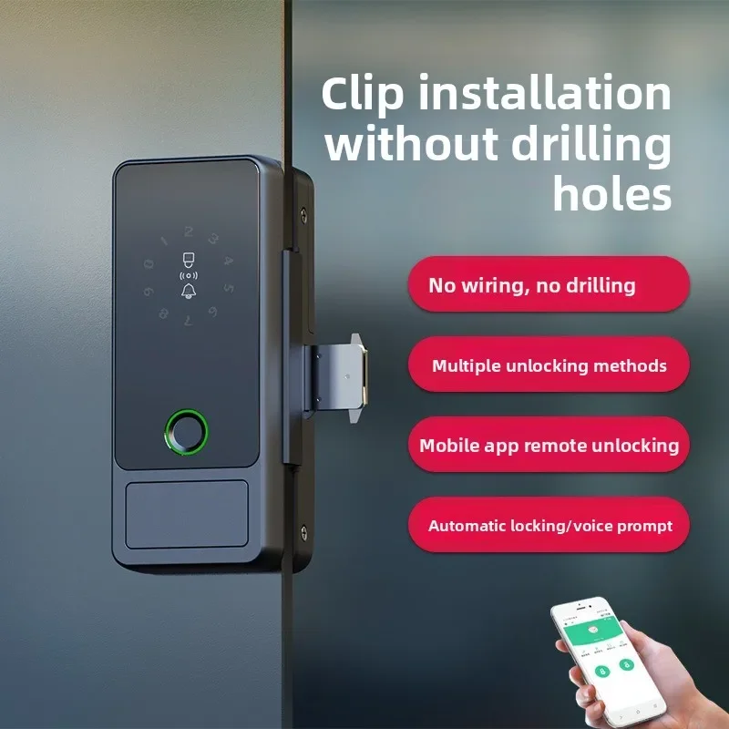 Glass door fingerprint lock No opening Office smart lock Shop passwordSingle and double door glass door