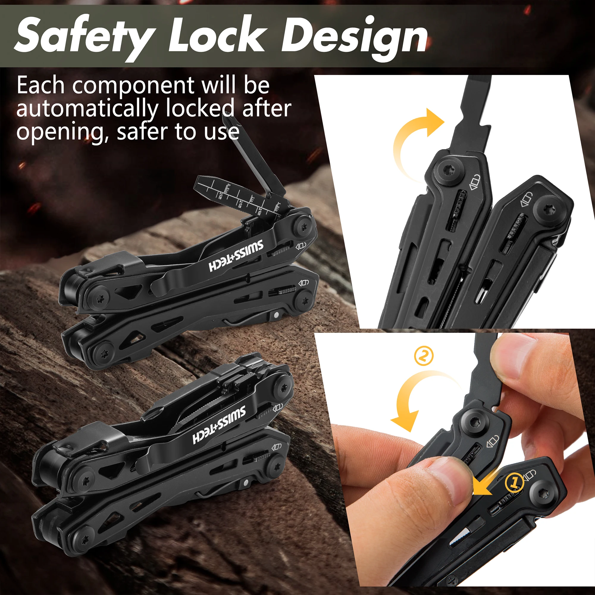 SWISS TECH-16 in 1 Camping Multitool, Multi Folding Plier, Wire Stripper, Outdoor Pocket, Mini Portable for Camping, New Arrival