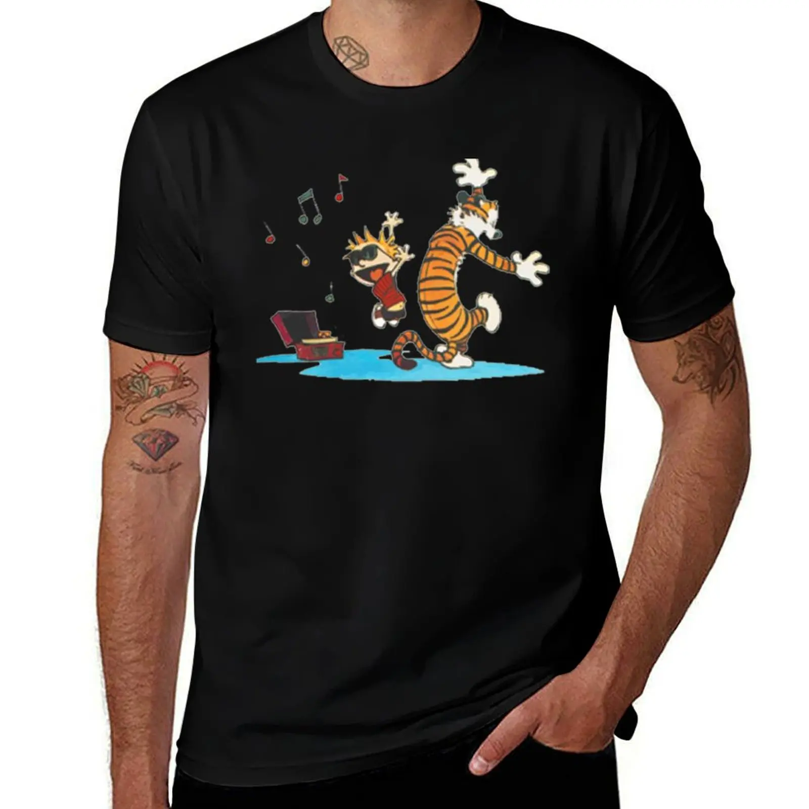 

Calvin And Hobbes Dancing T-Shirt Work Basic Short Sleeve Top