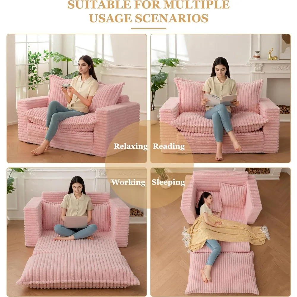 أريكة سرير قابلة للتحويل 3 في 1 لغرفة المعيشة: مقعد نوم مع وسائد قابلة للغسل