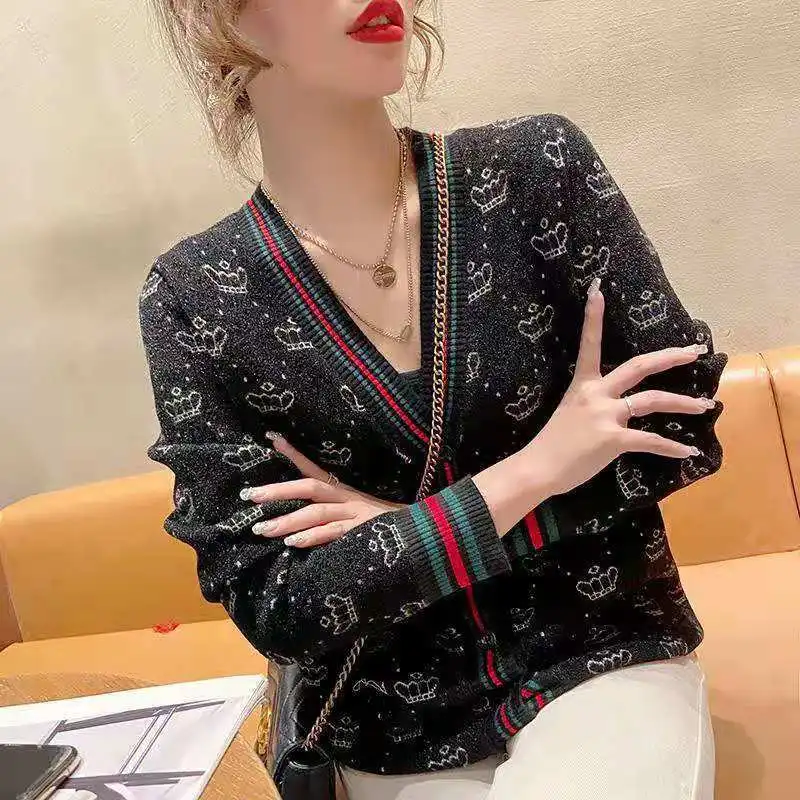 Cardigan a contrasto lavorato a maglia Vintage primavera autunno nuovi maglioni da ufficio con scollo a V a maniche lunghe moda elegante