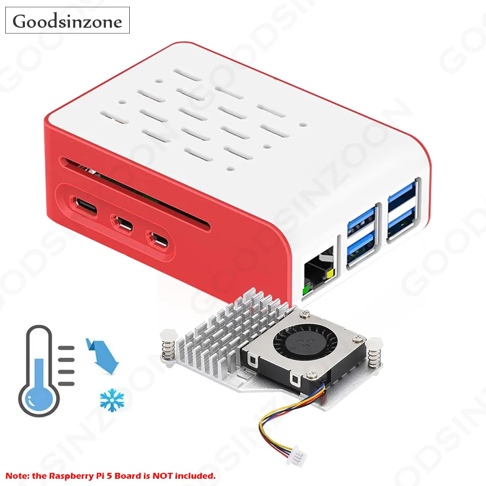

Корпус Raspberry Pi 5 + комплект активного охлаждения — прозрачная кнопка питания, охлаждающий вентилятор с корпусом из АБС-пластика радиатора для Pi 5 4 ГБ/8 ГБ