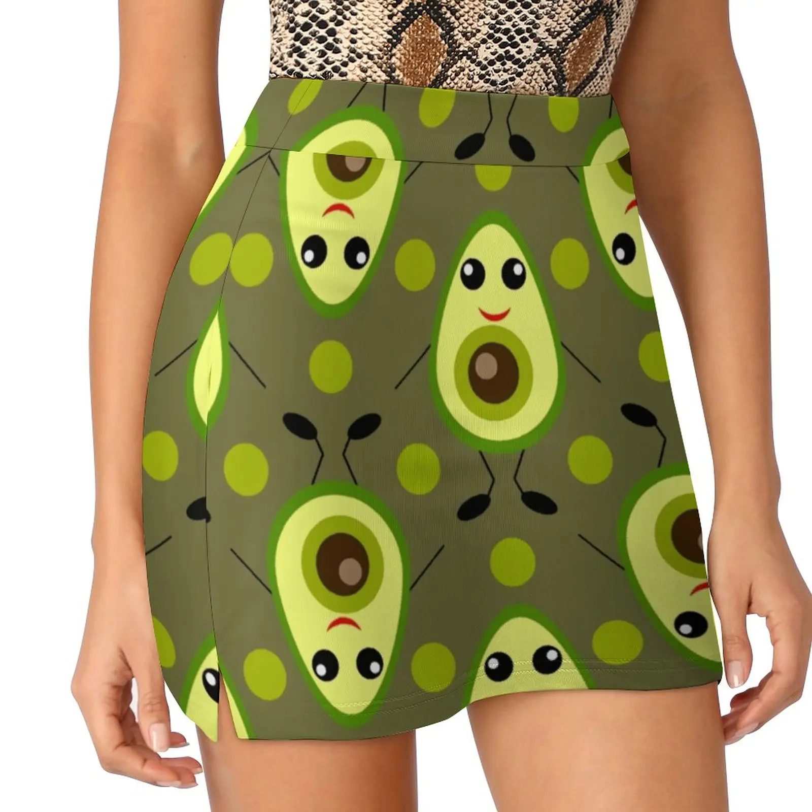 Falda con diseño de aguacate para mujer, Falda corta con diseño de aguacate, vegana, comida orgánica natural, divertida, nueva moda