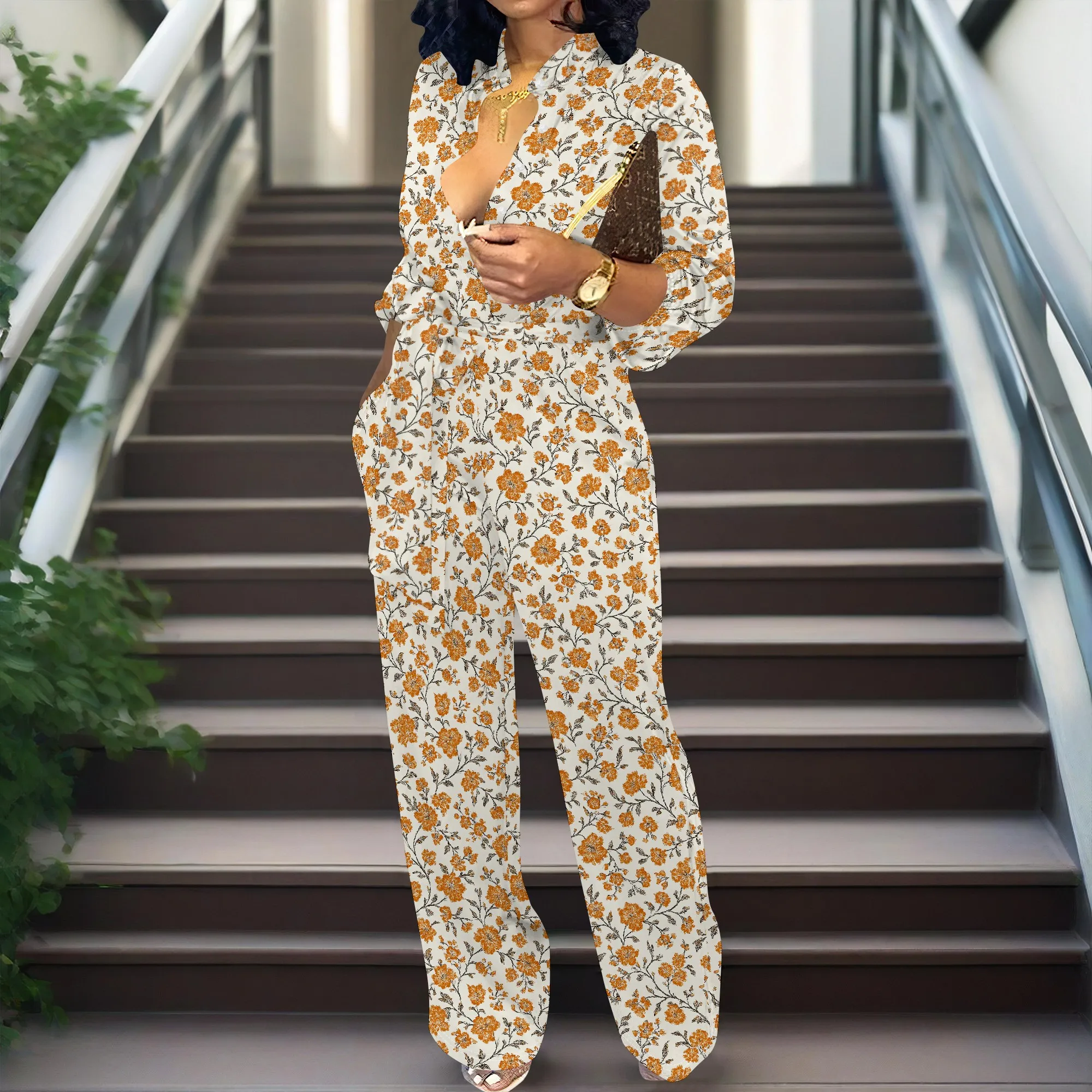 

Women's Casual Loose Overalls Jumpsuits One Piece Printed Wide Leg Long Pant Rompers With Pockets