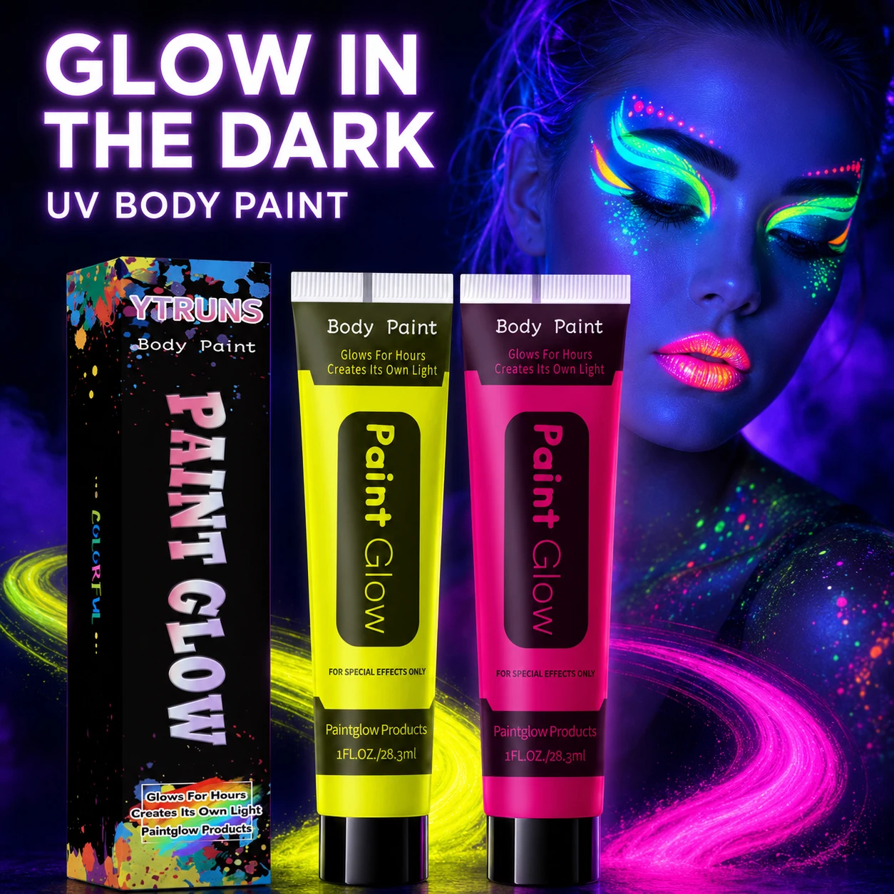 UV Fluorescent Face Body Paint Cream, Water-Based Neon Glow Makeup for Christmas, Halloween, Masquerade and Cosplay
