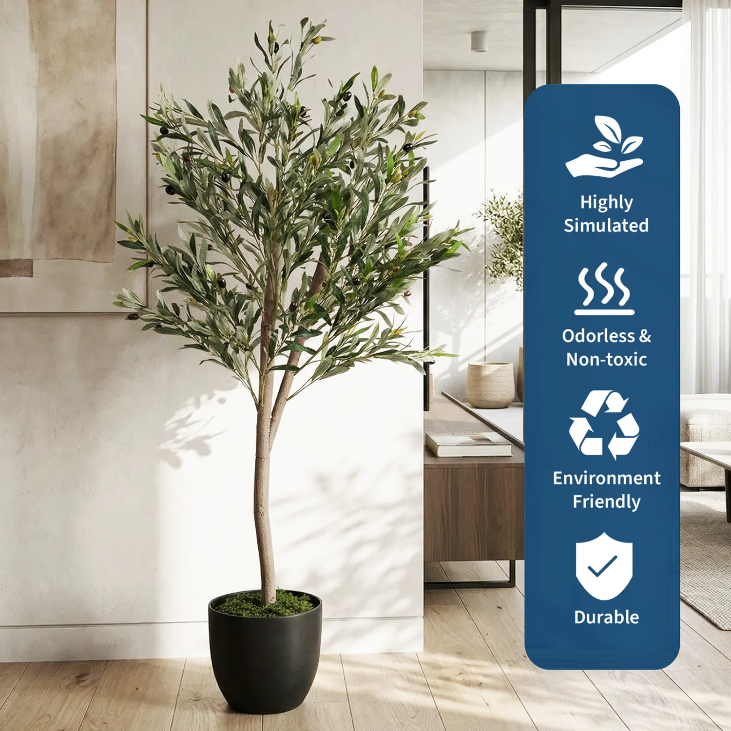 

Artificial Olive Tree 5FT, Faux Olive Trees Indoor with Natural Wood Trunk & Lifelike Fruits, Tall Fake Plants with Planter for Home, Office, Living Room Decor