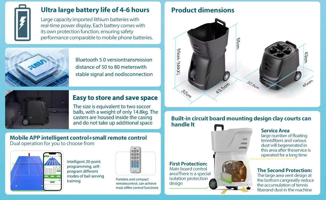 Professional Tennis Ball Machine Coach Pusun Automatic APP Control Tennis BallTraining Equipment Shooting Machine