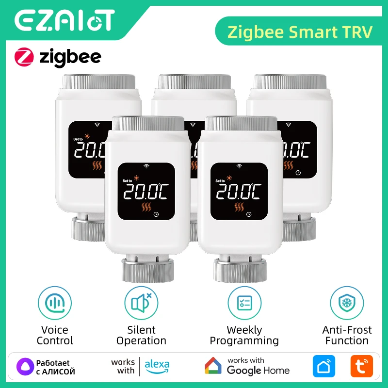 Tuya Smart Home Zigbee 3.0 1-5PCS Radiator Thermostat Valve TRV Remote Temperature Heating Controller Support Alexa Google Home