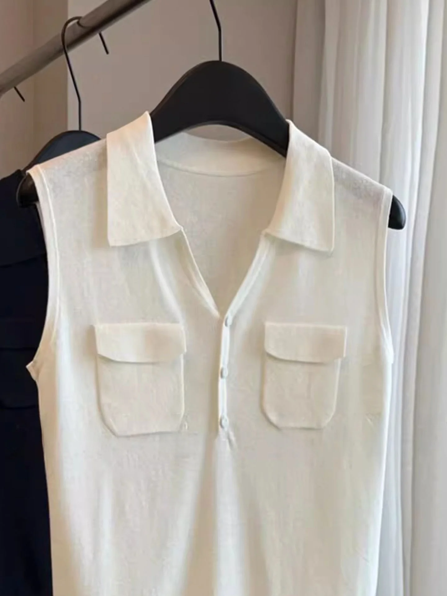 Koreańska swobodna kamizelka z dzianiny, damska, letnia, nowy fason, odkryte ramiona, luźny krój, do noszenia na co dzień.