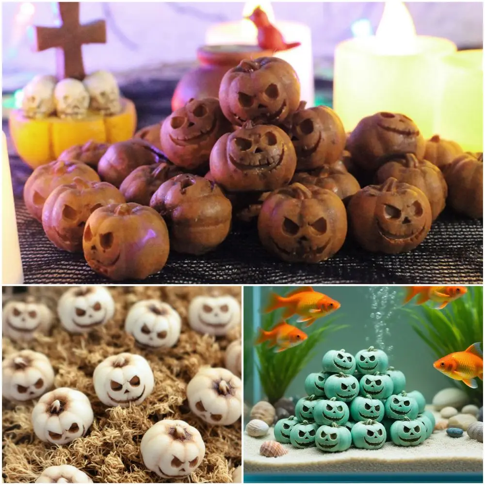 20PCS Resin Miniature Halloween Pumpkins White Orange Green Micro Landscape Mini Pumpkin Ornament Desktop Decor Bonsai Ornament
