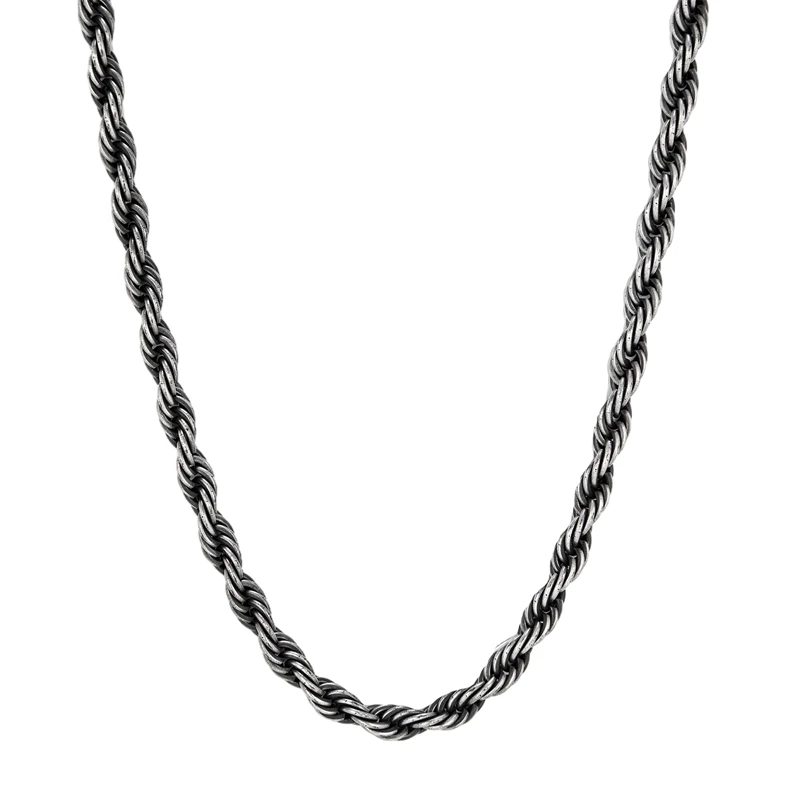 MKENDN Locomotive Men Hip-Hop Vintage Oxidized Black Twisted Rope Chain Necklace Stainless Steel Waterproof Choker For Men Women