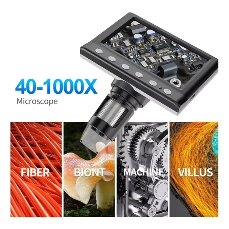 

2025 New 4.3 LCD digital microscope, 40-1000 times welding microscope error coin USB microscope 8 LED high stand