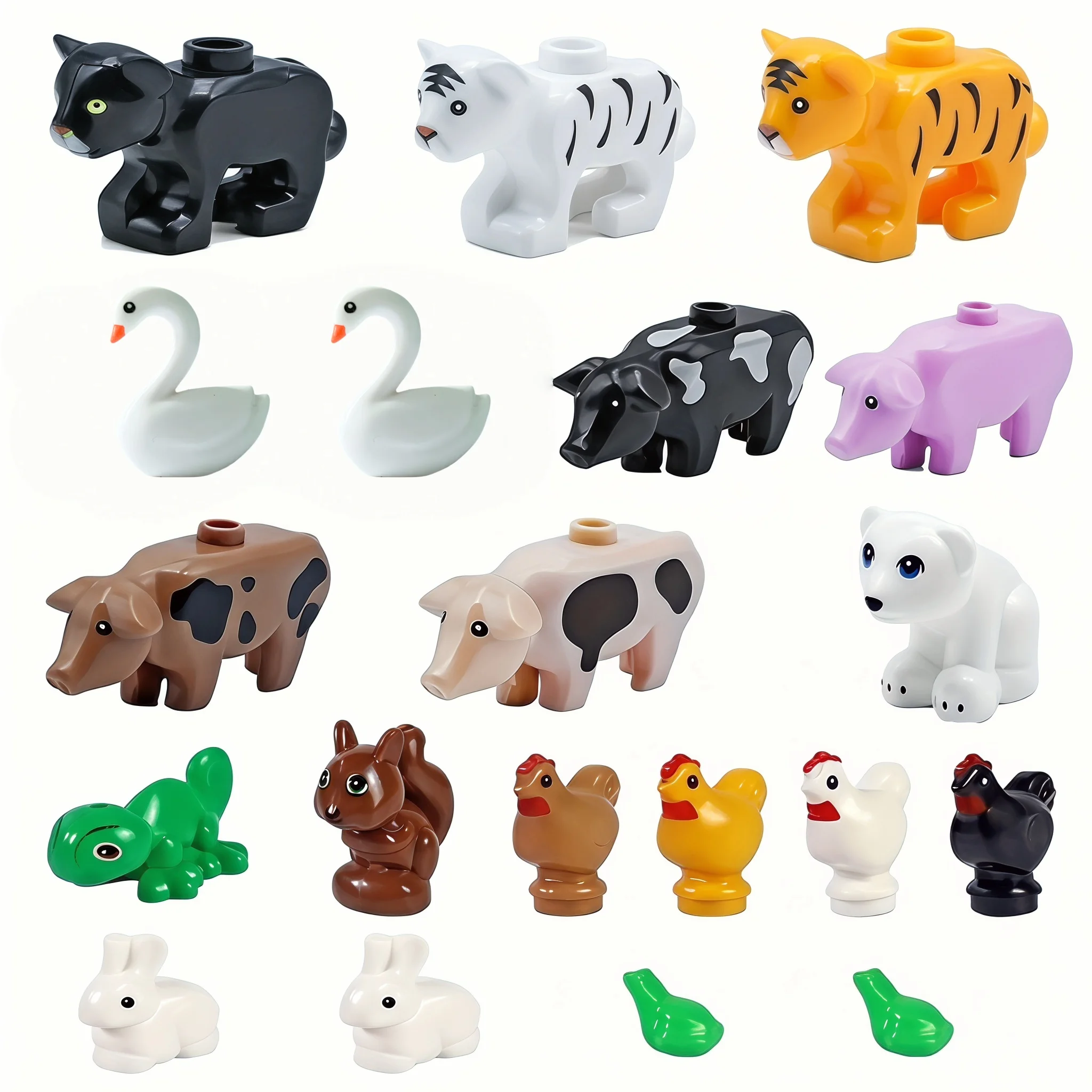 20 Stück Tier-Bausteine Spielzeug MOC Schwan Huhn Hase Tiger Bär Bauernhoftiere Bausteine Spielzeug-Zubehör Bausteine für Kinder
