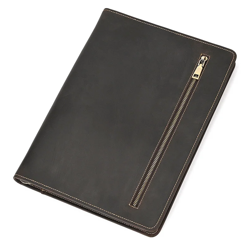 AIGUONIU Genuine Leather A4 Size Ring Planner with 4 Holes Binder Retro Notebook Vertical Version Neutral Notepad Sketchbook