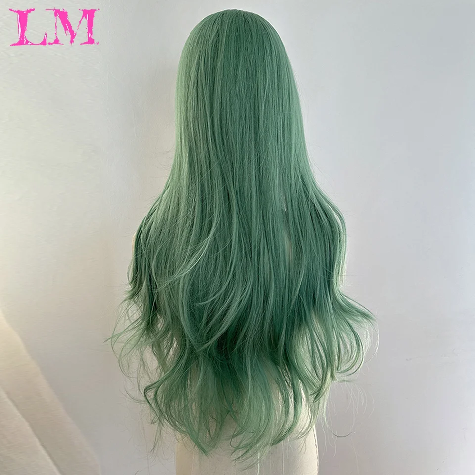 LM Synthetic Long Body Wave Green Cosplay Wigs Heat Resistant Synthetic Wigs Middle Part Natural Lolita Wigs For Women