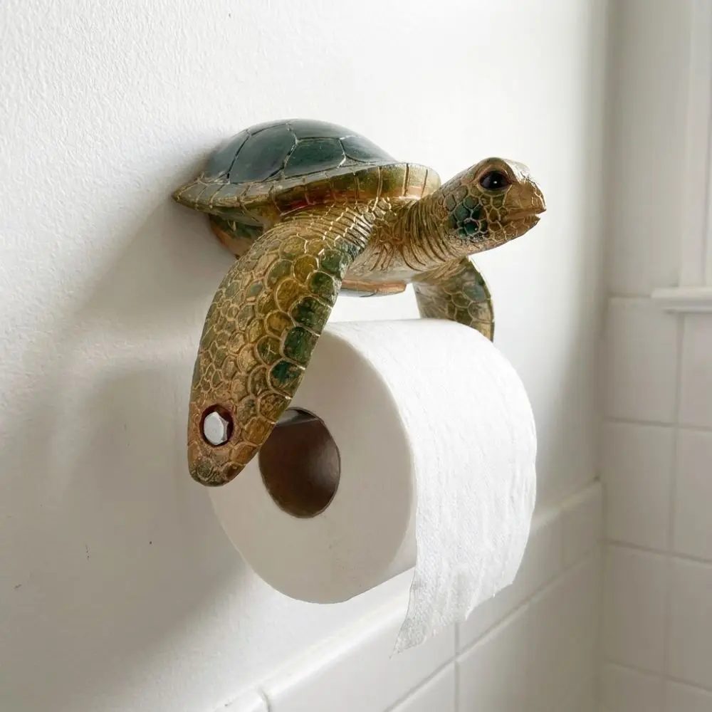 Resin Sea Turtle Toilet Paper Holder Coastal Style Beach Themed Wall Mount Tissue Rack Marine Animal Realistic
