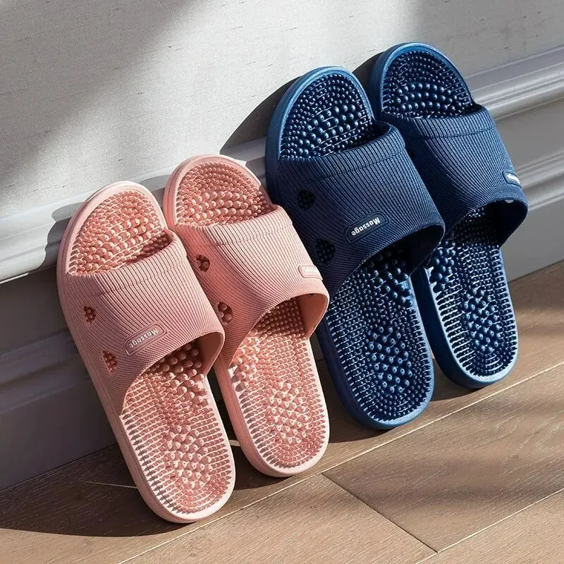 WaterLeaky Bathroom Slippers Massage Sole Quick-drying Shower Hollow Out Indoor Soft PVC Shoes Anti-Slip Flip Flops Men Women