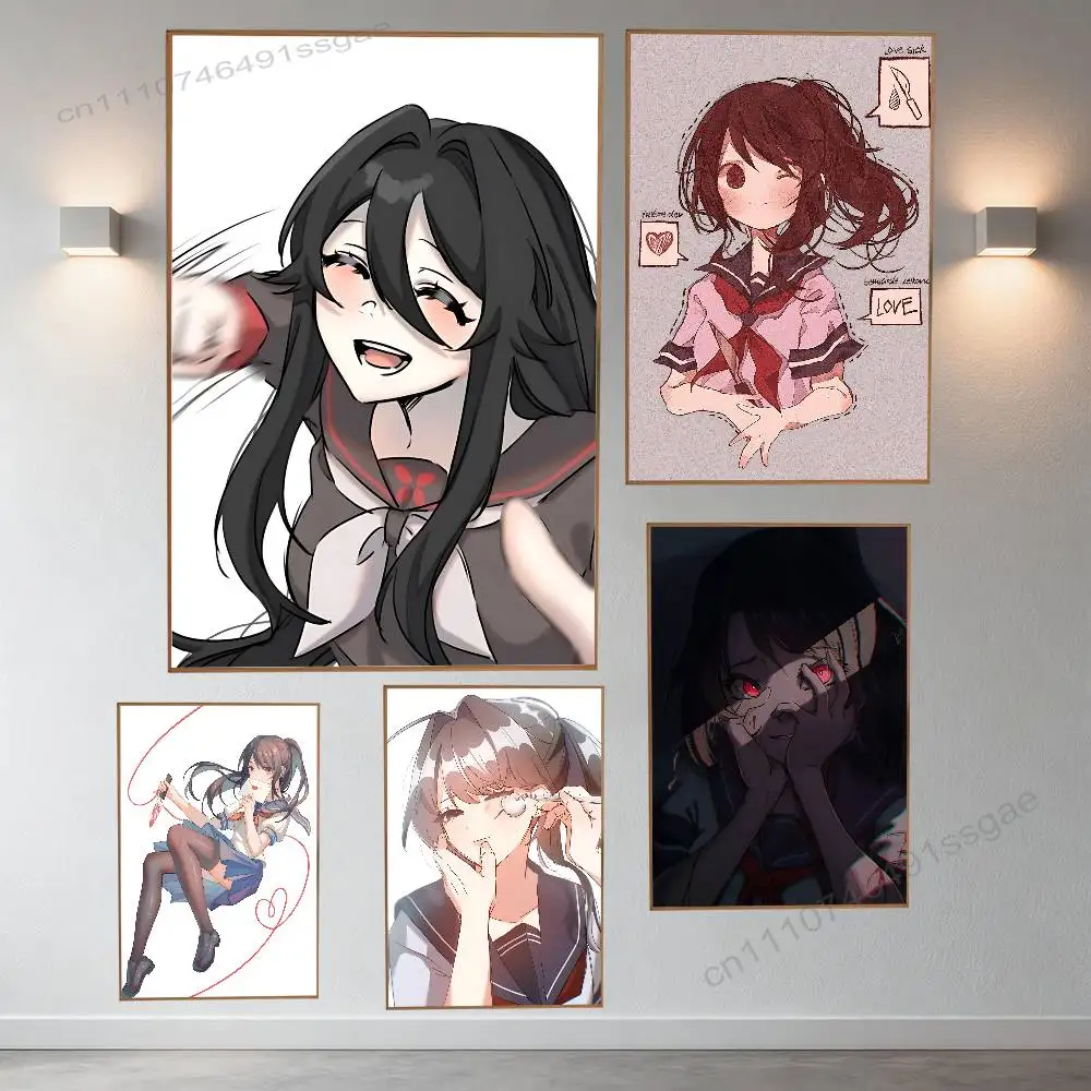 Y-Yandere A-Ayano Aishi Retro Fashion Pictorial Poster Sticky Poster Paper Sticker DIY Room Bar Cafe Wall Decor Gift