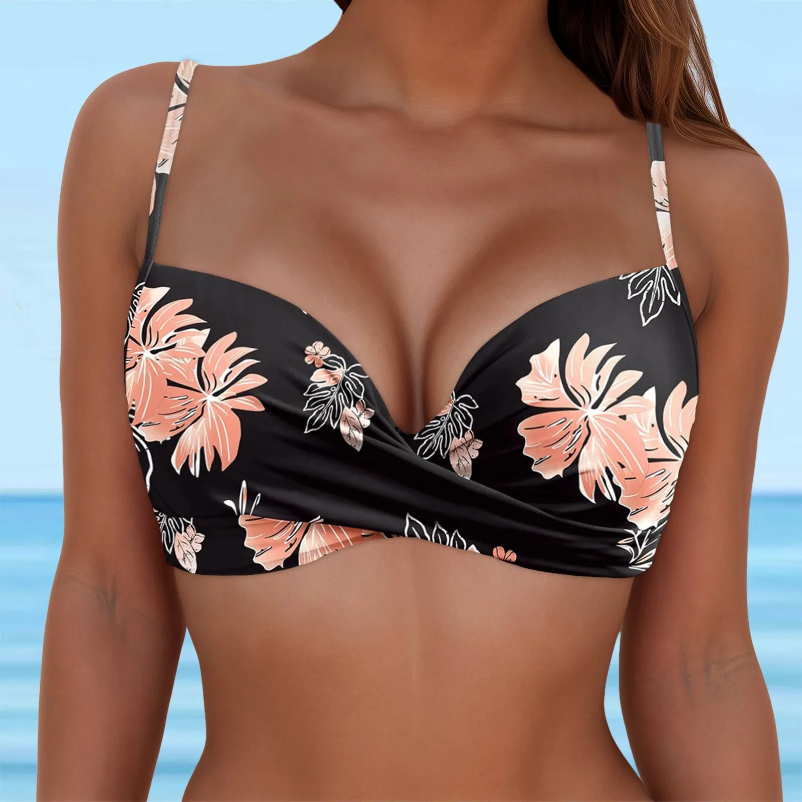 Women Lace Up Swimwear To Swimsuit Bra with Padding Female Lace Up Swimwear straps Full Coverage Bikini Sports Top Push Up