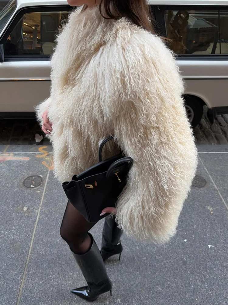 TARUXY-abrigo corto blanco de piel sintética para mujer, abrigo de invierno cálido y elegante de manga larga, chaqueta de piel de calle para mujer