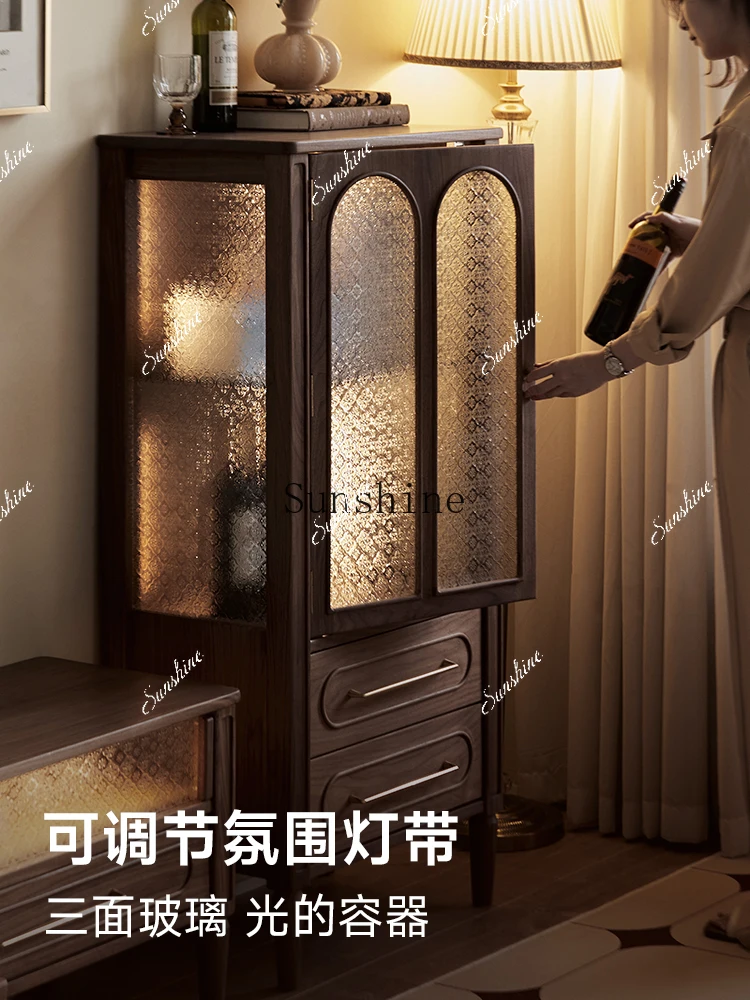 

Living room TV side cabinet black walnut French retro display cabinet FT