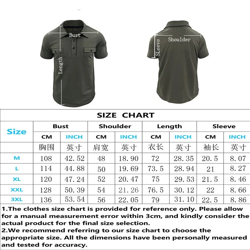 Men's Tactical Polo Shirt Blue Short Sleeve Golf Shirt with Double Flap Pockets and Zipper Placket