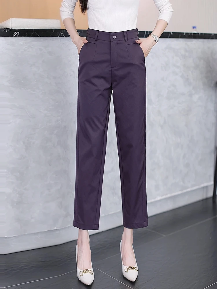 

Purple High Waist Casual Harem Pants Women's Spring Autumn New Style Small Size Slimming Nine Point Smoke Tube Trousers