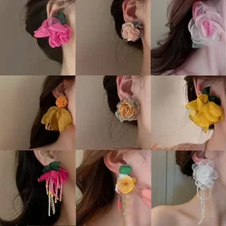 2026 New Bohemian Big Lace Cloth Flower Earrings for Women Statement Jewelry Handmade Summer Girls Jewelry Wedding Gifts
