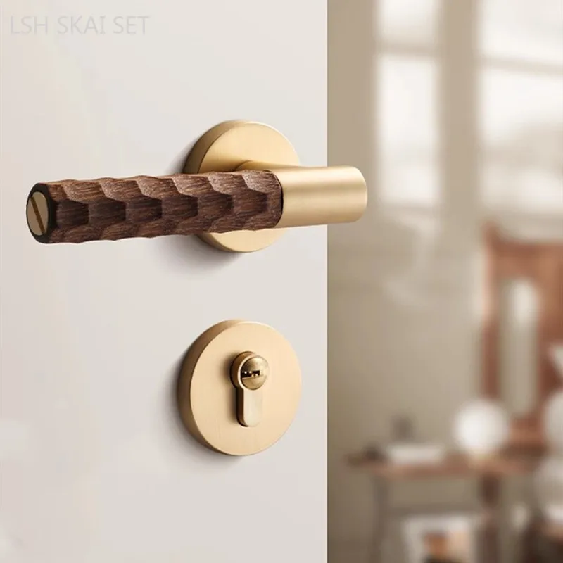 High Quality Magnetic Bedroom Door Locks Indoor Walnut Handle Locks Mute Security Door Lock Chinese Retro Hardware Lockset