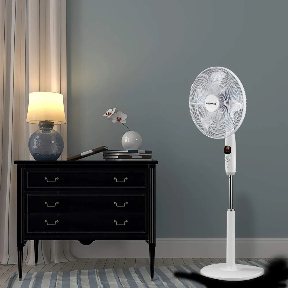 

PELONIS 16" Oscillating Pedestal Fan | Standing Adjustable Fan | Ultra Quiet DC Motor | Remote Control | 3 Modes | 12-Hour Timer