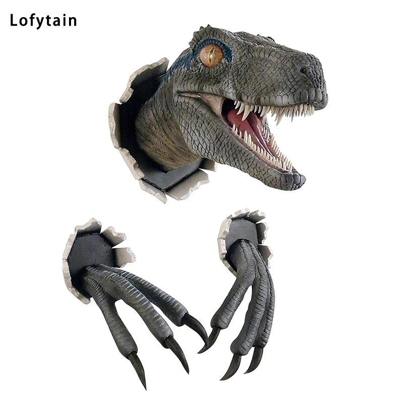 Lofytain 3D Dinosaur Decoration Velociraptor Set Wall Cartoon Simulation Decorative Prop Dragon Wall Hanging Statue Props