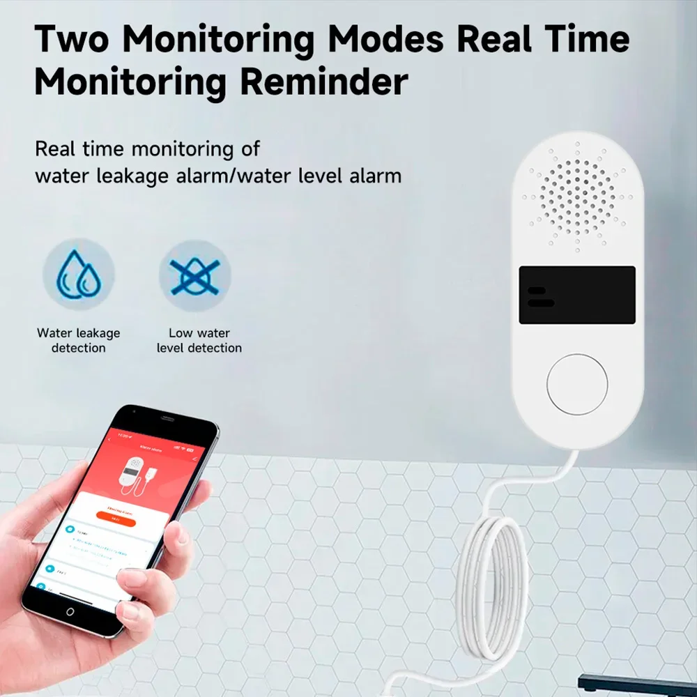 WiFi Tuya Smart Water Leak Sensor Flood Leakage Detector with Sound and Light Alarm System 130dB Water Sensor App Remote Monitor