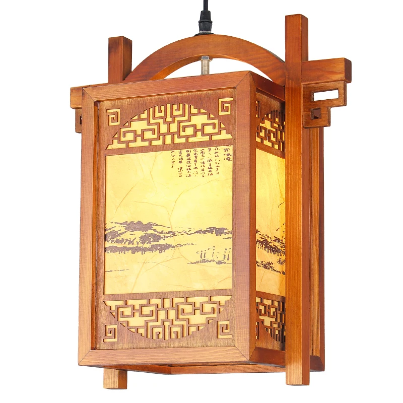 Chinese style antique lantern solid wood pendant lamp, classical wooden palace lamp, tea house corridor, traditional Chinese