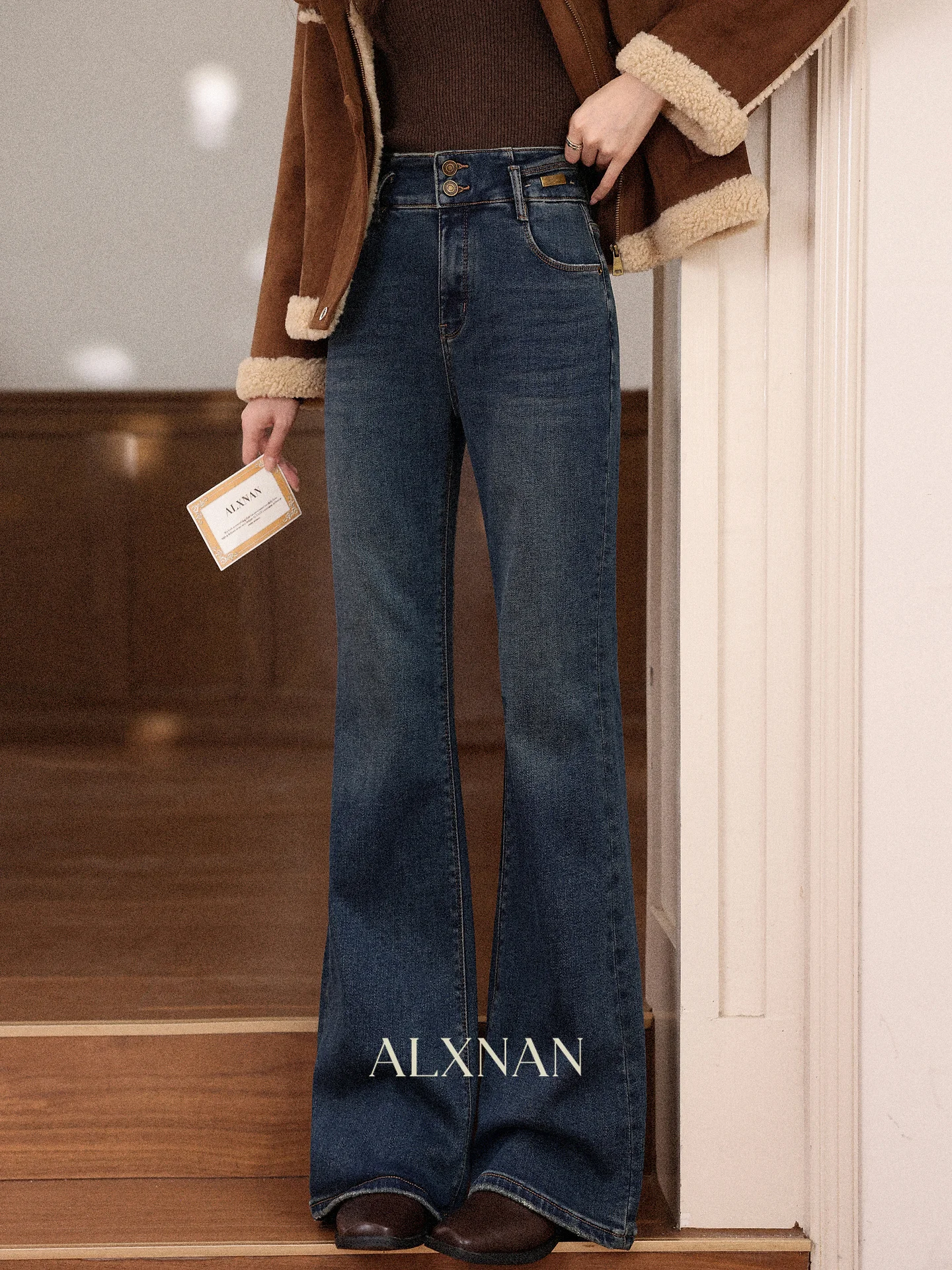 

Синие расклешенные джинсы с высокой талией, женские осенне-зимние новые широкие брюки в стиле ретро, повседневные прямые джинсы, женская мода