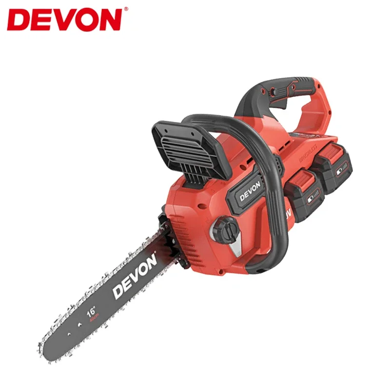 

Devon Cordless Chain Saw Brushless 4556 20v 12m/s Auto Filling Oil 150ml 2 Battery Start for Woodworking Universal Flex Battery