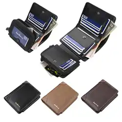 Multi-Card Triple Fold PU Leather Men's Short Wallet Large Capacity Zipper Coin Purse Simple Business Vertical Card Holder