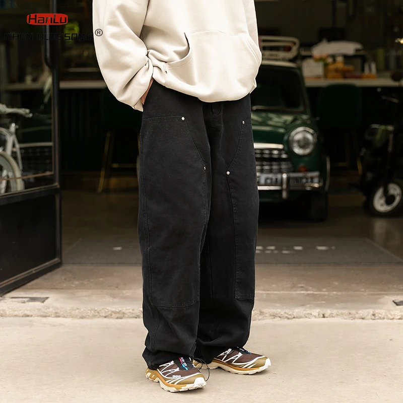 Men Women Oversized Cargo Pants 100% Cotton Black Khaki Casual Loose Pocket Decoration Trousers Trend Y2K Clothing