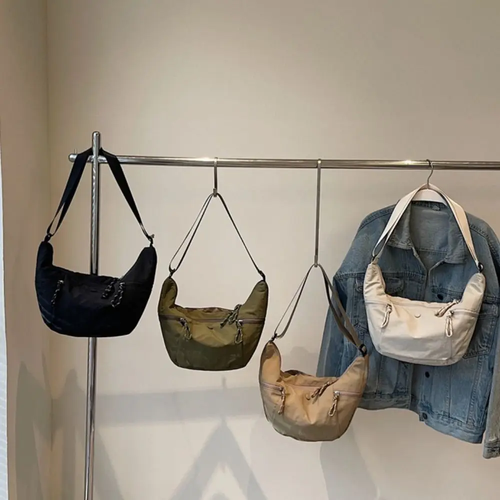 Large Capacity Nylon Dumpling Bag Solid Color Japanese Style Sports Shoulder Bag Multiple Pockets Simple Underarm Bag Outdoor