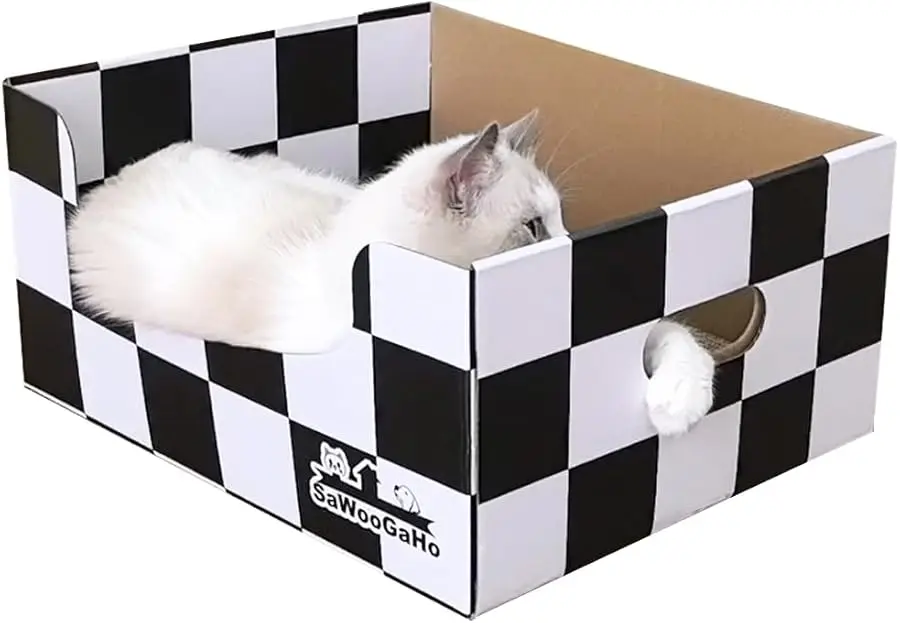 

Extra Large Cat Cardboard Scratch with Box Bigger Space Double-Sided Scratching Refillable Pad Scratcher Board Window Handle Des