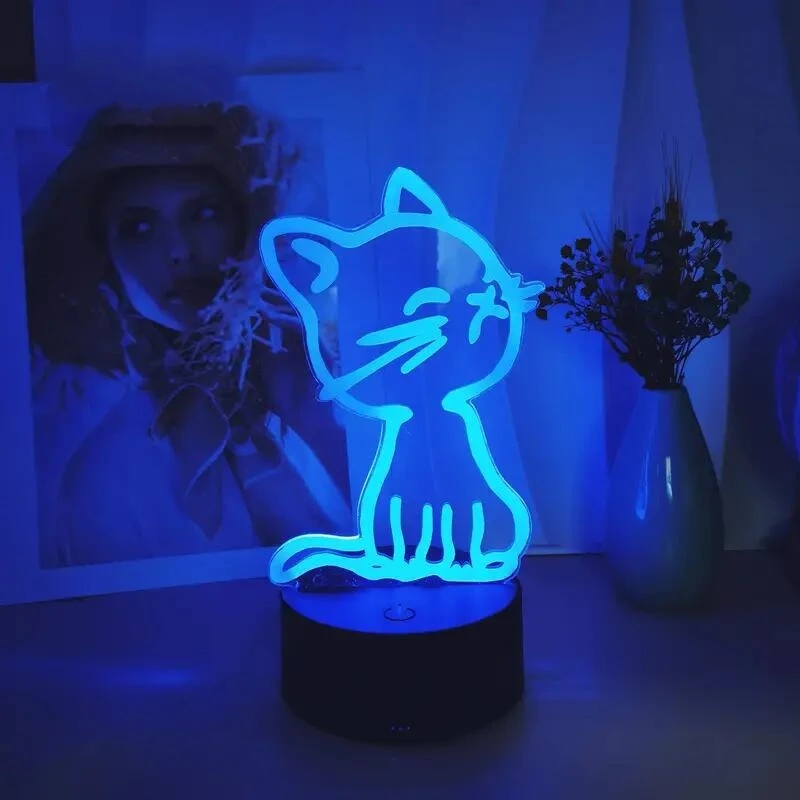 1pc  Cat  3D Night Light, 3D Optical Illusion Lamp With Touch, 7-Color Changing Ambient Light For Bedroom