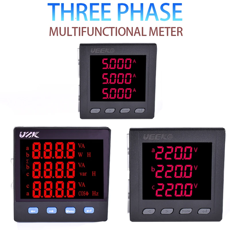 Three-phase 3voltmeter ammeter multi function kwh led lcd digital single energy electricity kilowatt-hour meter distribution box