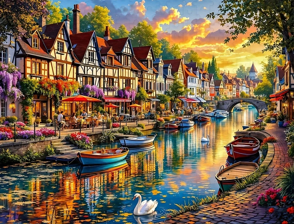 

1 Box of 500/1000/1200/2000PCS Puzzles for Adult Beautiful Riverside Architectural Jigsaw Handmade Home Decoration Gift Unframed