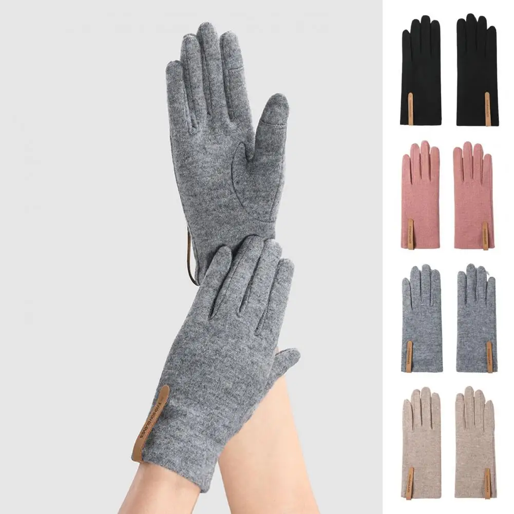 1 Pair Exquisite Winter Gloves Comfortable Thermal Gloves Faux Leather Logo Winter Fleece Cycling Gloves Coldproof