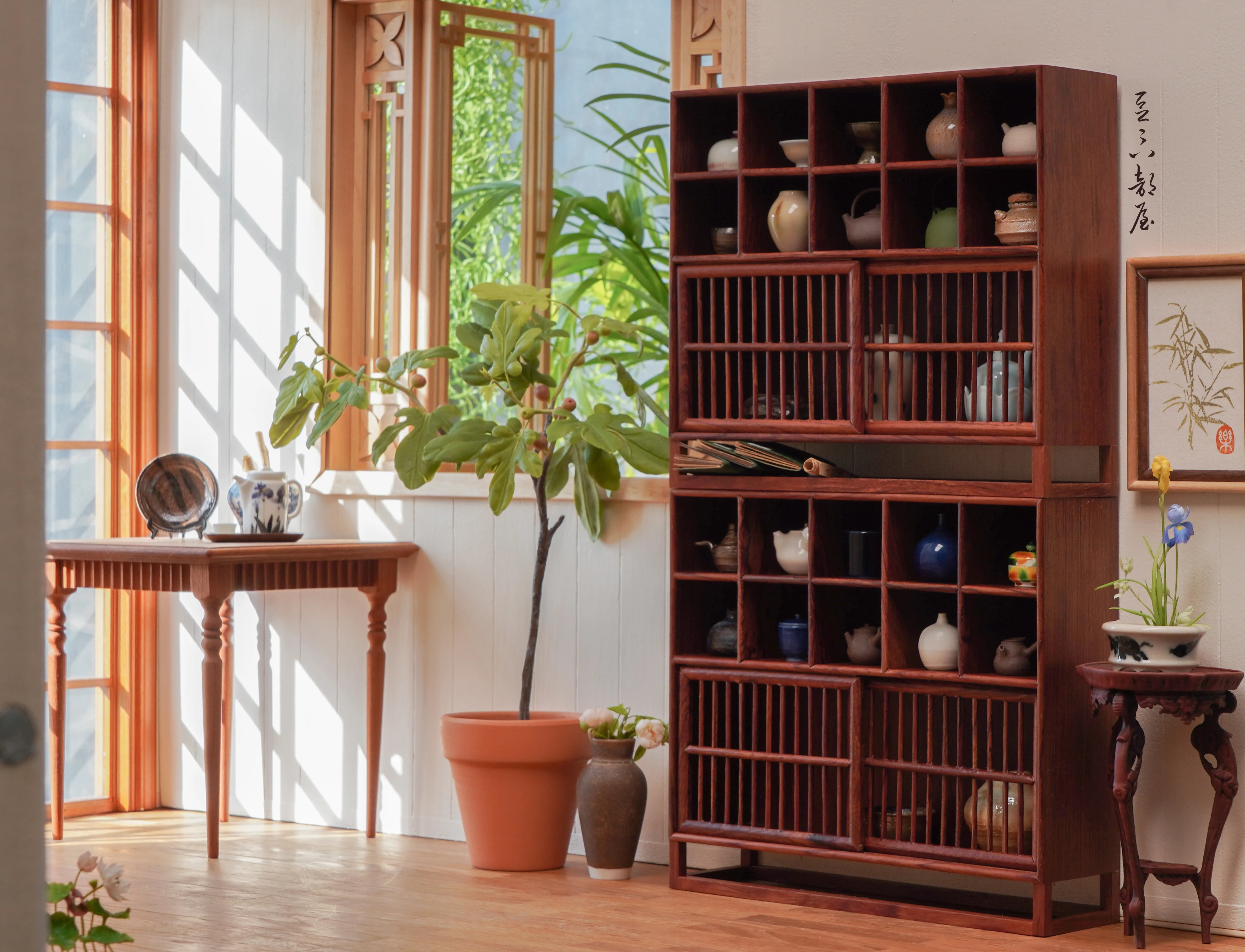 Mobili per case delle bambole in miniatura 1/6 bjd ob11 Mini modello di armadi cinesi/armadietti laterali del tè