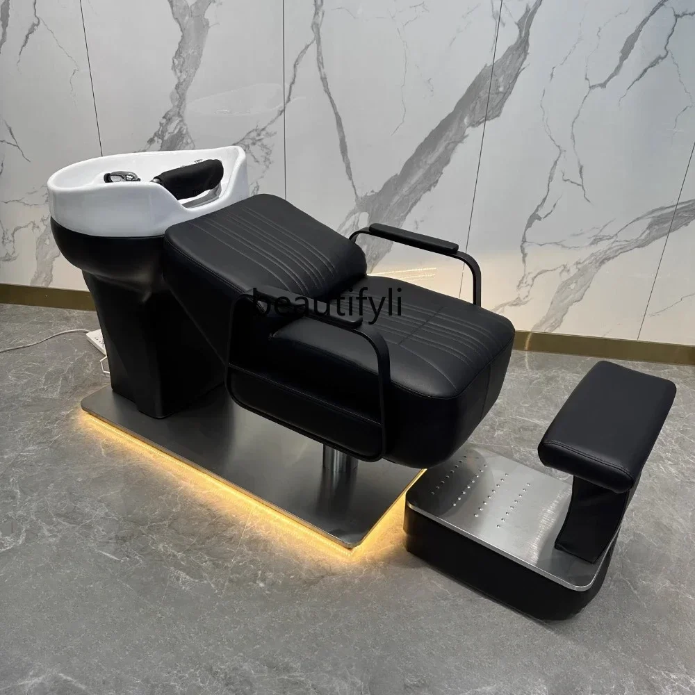 

Hair Salon with Light Lying Half Shampoo Chair Flushing Bed Massage Couch Barber Shop Ceramic Basin