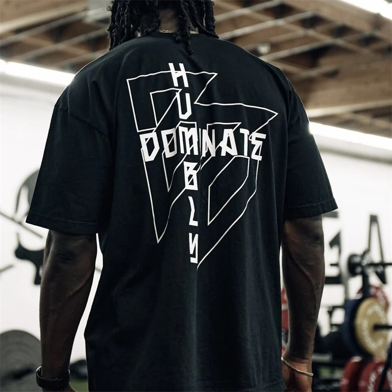 BARBELL DH CROSS STENCIL TEE Men Sports T Shirt Cotton Summer Tee Training Running Shirt Unisex Workout Training Clothing