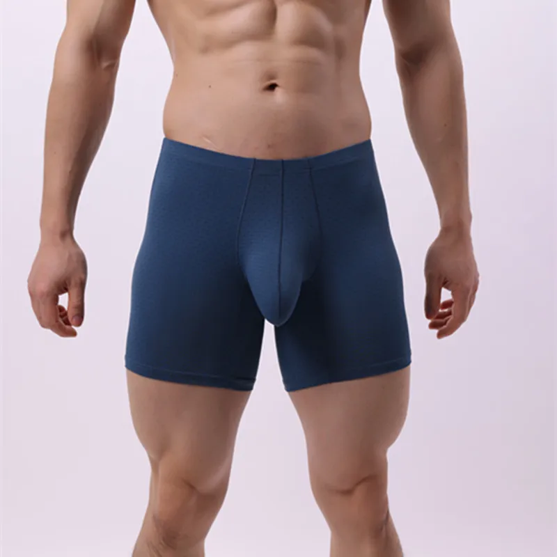 

Men Trunks Underwear Extended Long Boxers Ice Silk Mesh Underpants Sports Breathable Boxer Running Anti-Wear Legs Knickers