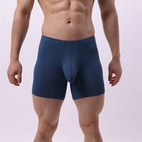 Men Trunks Underwear Extended Long Boxers Ice Silk Mesh Underpants Sports Breathable Boxer Running Anti-Wear Legs Knickers