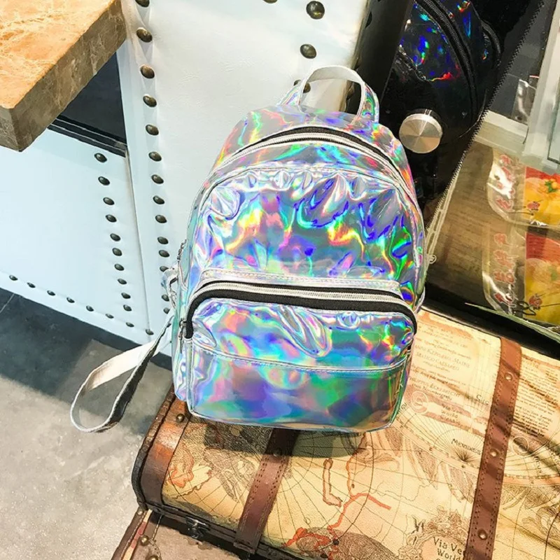2026 Fashion Laser Backpack Preppy Style School Shiny Laser PU Leather Women Girls Bag Silver Waterproof Holographic backpack 배낭
